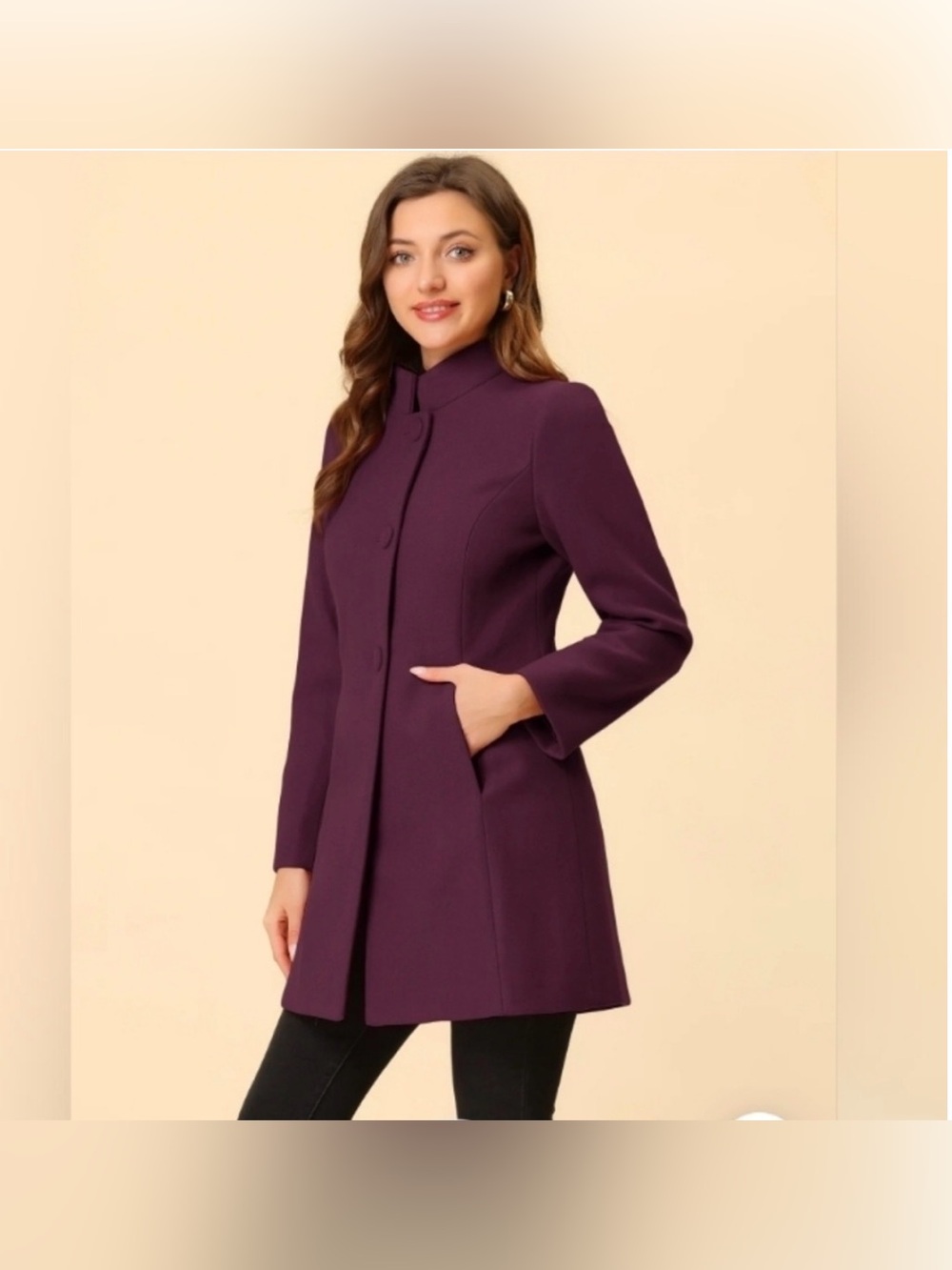 NWT- Allegra K Stand Collar Single Breasted Solid Pea Coat XL